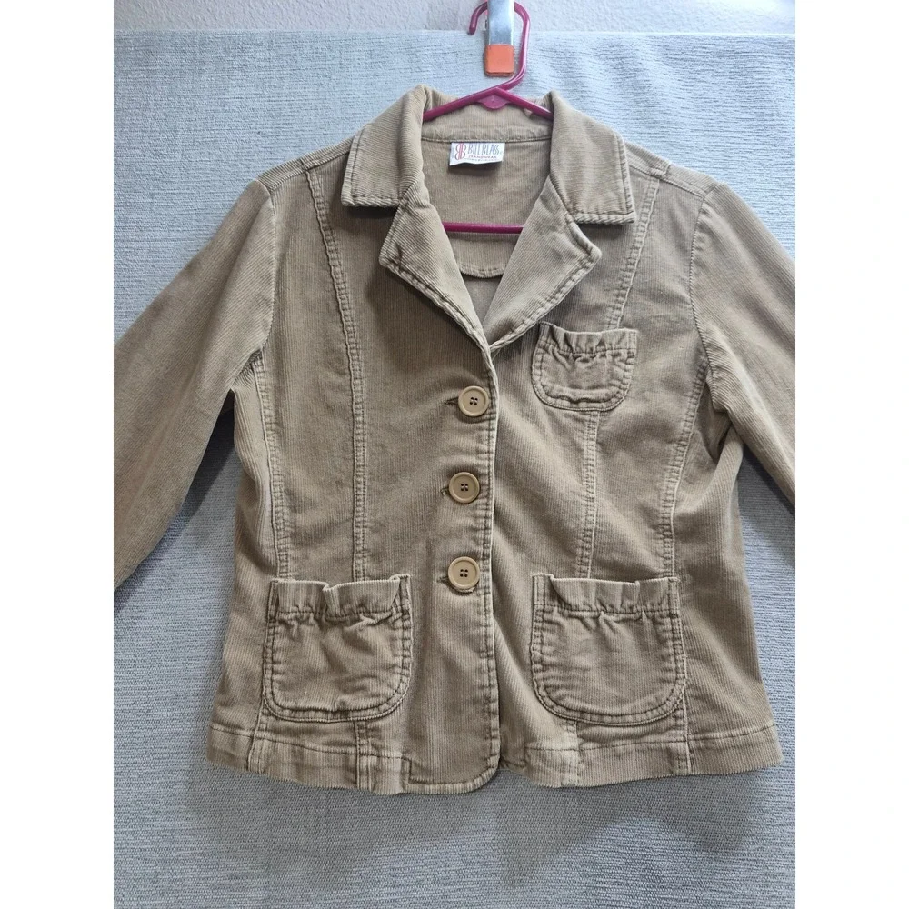 Bill Blass Corduroy Blazer Jacket Womens L Petite Brown Cotton Single Breasted